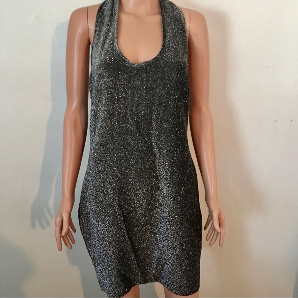 Silver Sparkle Halter Backless Dress